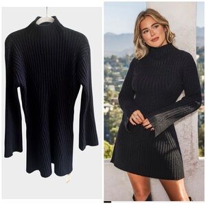 NEW Cupshe x JoJo Midnight Mockneck Mini Sweater Dress, Large